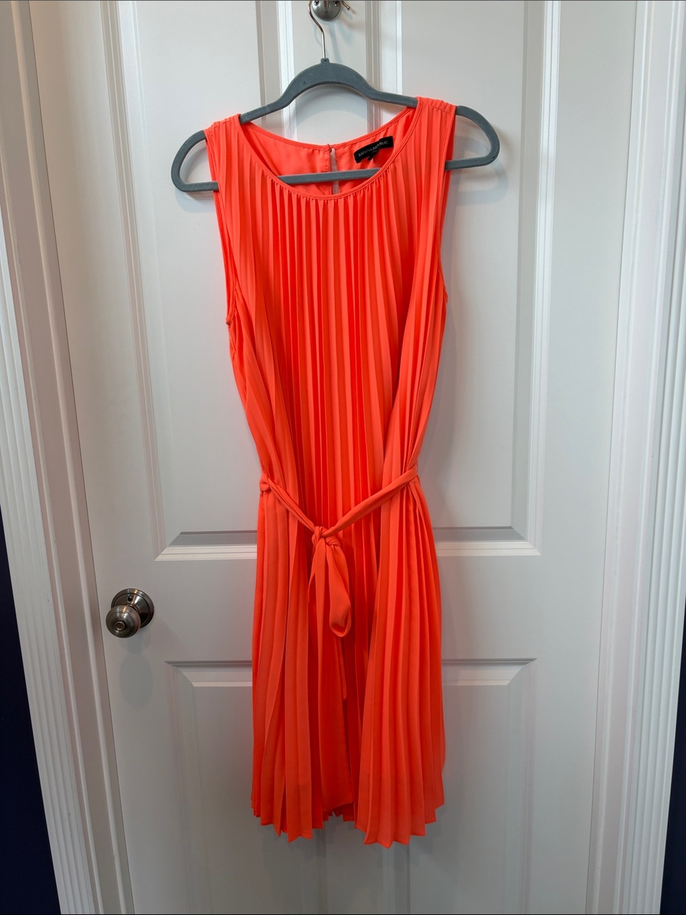 Banana Republic Pleated Coral-Orange Tie-Waist Mini Dress